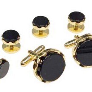Castle top setting /Raised Genuine Onyx Stone Studs and Cufflinks Gold Trim